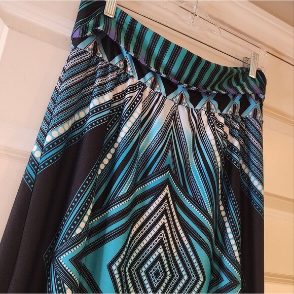 Valerie Stevens stretchy colorful geometric foldover pull on maxi skirt S - Picture 2 of 5